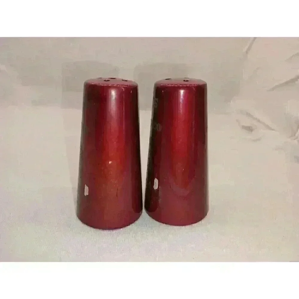 VINTAGE SALT & PEPPER SHAKER SET CHICAGO JOHN HANCOCK CENTER JAPAN BURGUNDY GOLD